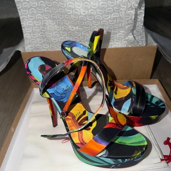 Christian Louboutin Multicolor Floral Loubi Queen Alta Heels - Picture 4 of 7